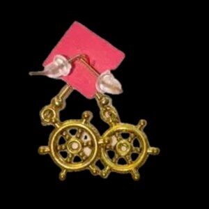Authentic Brass Gold Nautical Wheel Earrings NWOT